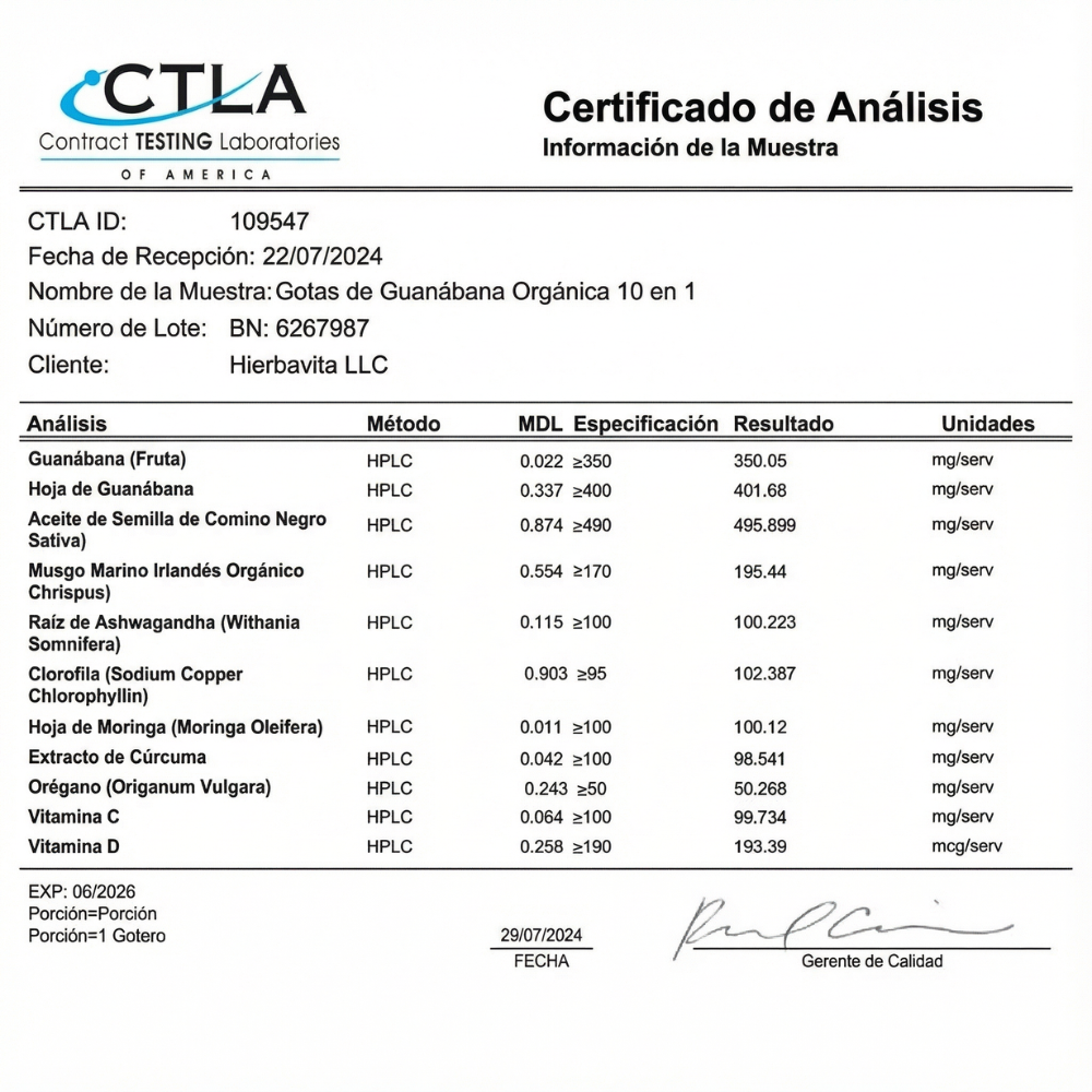 Gotas Orgánicas 10-en-1 de Guanábana Hierbavita™