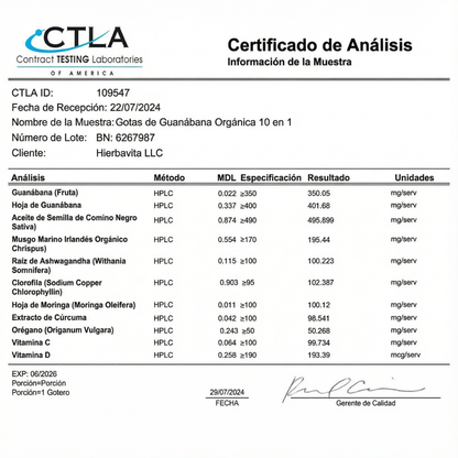 Gotas Orgánicas 10-en-1 de Guanábana Hierbavita™