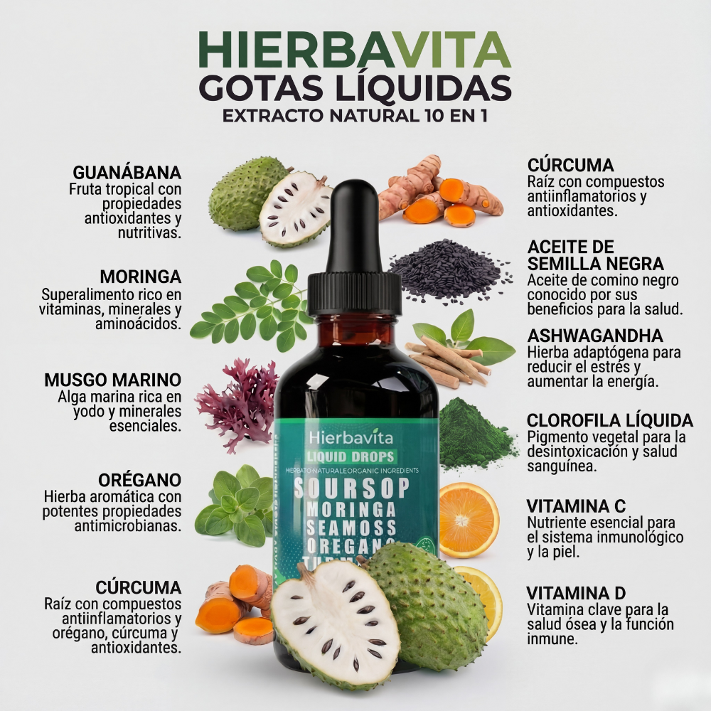 Gotas Orgánicas 10-en-1 de Guanábana Hierbavita™