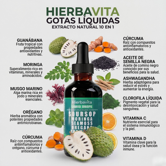 Gotas Orgánicas 10-en-1 de Guanábana Hierbavita™