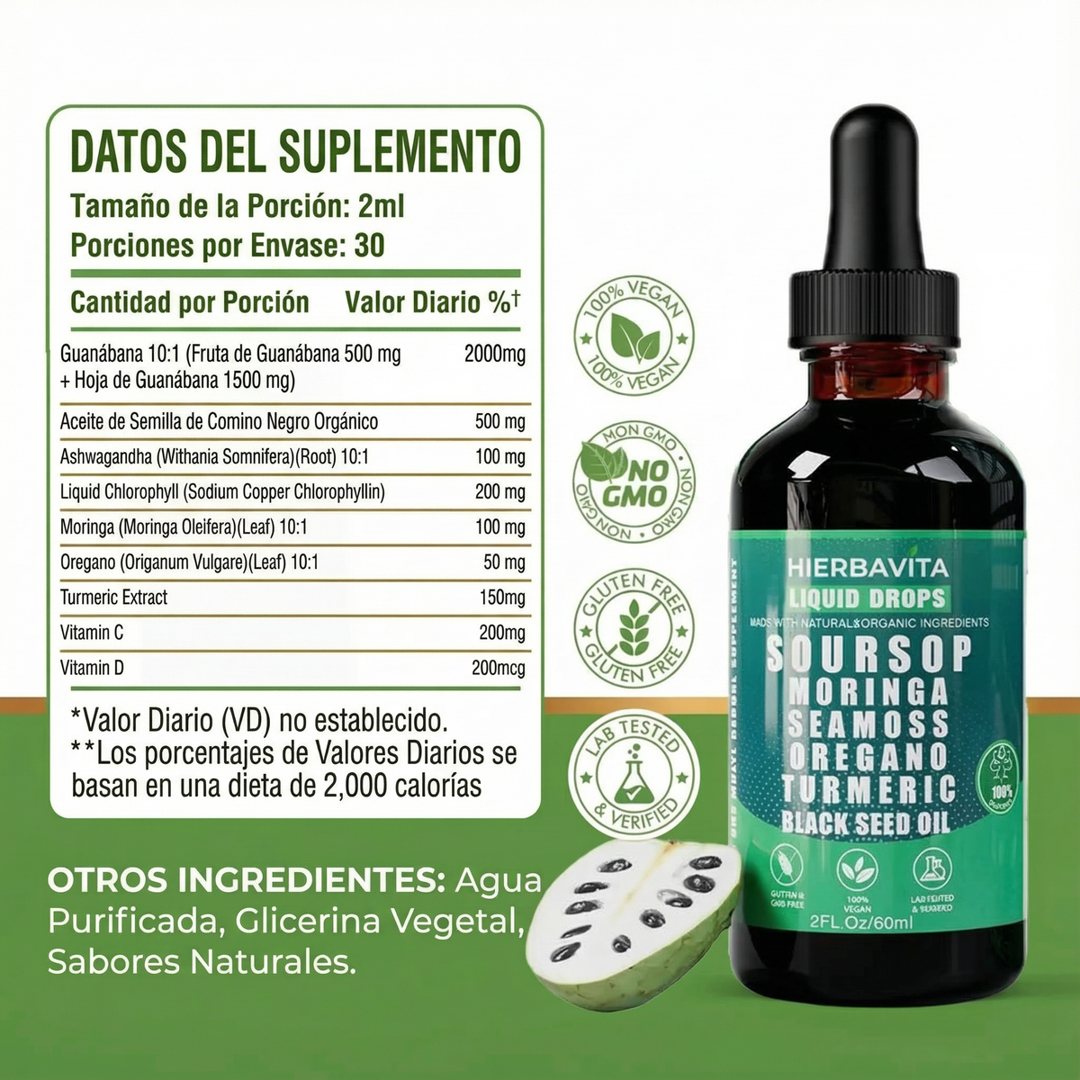Gotas Orgánicas 10-en-1 de Guanábana Hierbavita™